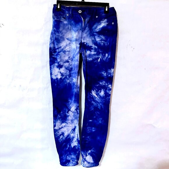 Vince Denim Jeans Tie Dye Blue Size 25 Fresh Tied Dyed Straight Leg Handmade - Picture 1 of 6